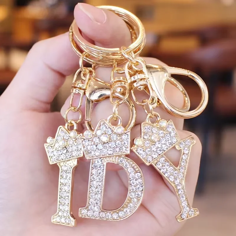 Fashionable Diamond Letter Keychain for Women Purse Bag A-Z Charms for Handbags Girls Rhinestone Alphabet Initial Key Chain