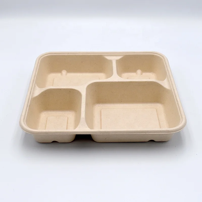 Biodegradable Bamboo Bento Lunch Box Restaurant Takeaway Clamshell Food Container Sugarcane Paper Bagasse