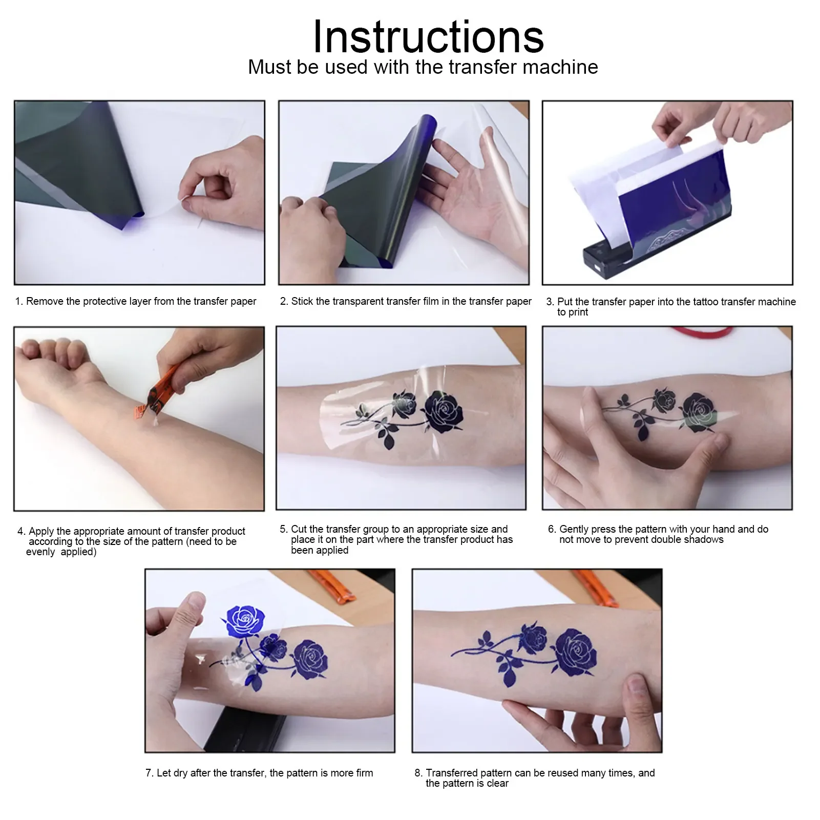 Wholesale Price 50pcs/box Transparent Tattoo Transfer Film Paper Tattoo Stencil Clear Pattern Thermal Clear Transfer Machine Acc