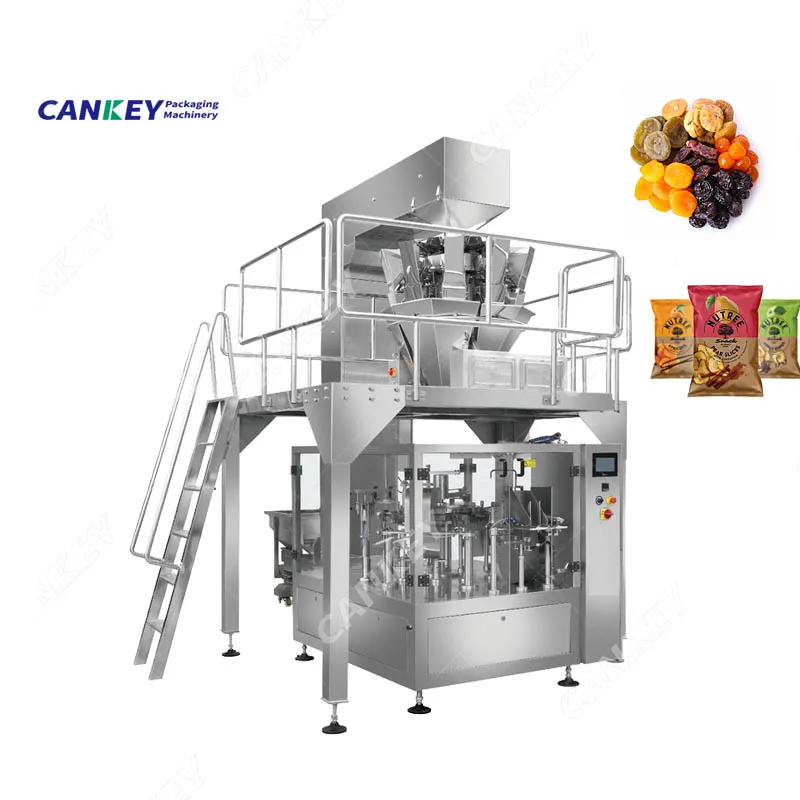 Cankey Automatic Weighing Fill Dried Fruits Peanut Zipper Pouch Three Side Sealing Melon Seeds Packing Machine