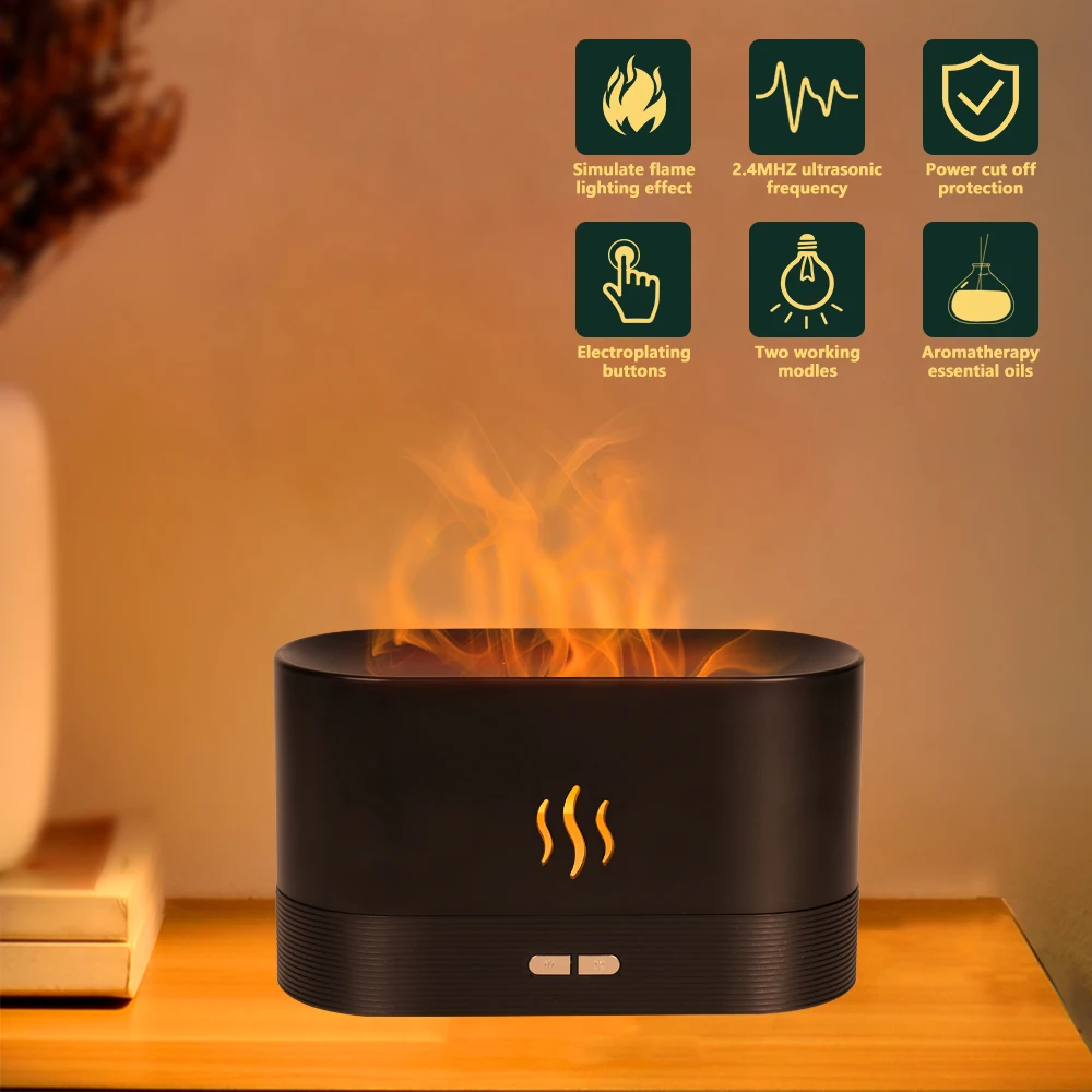 G02-0096 2024 Ultrasonic Mist Led Simulation 3D Fire Flame Effect Air Humidifiers Aroma Diffusers
