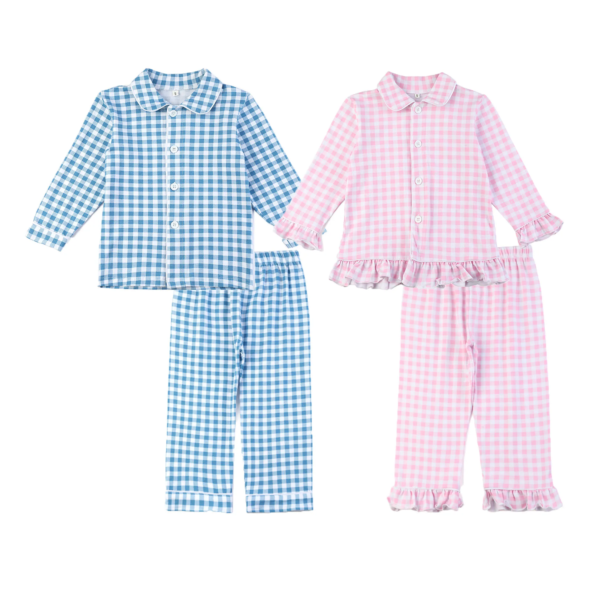 Baby Loungewear Gingham Cotton Sleepwear Kids Set For Infants Toddler 2 Pieces Sleepwear Pjs For Kids