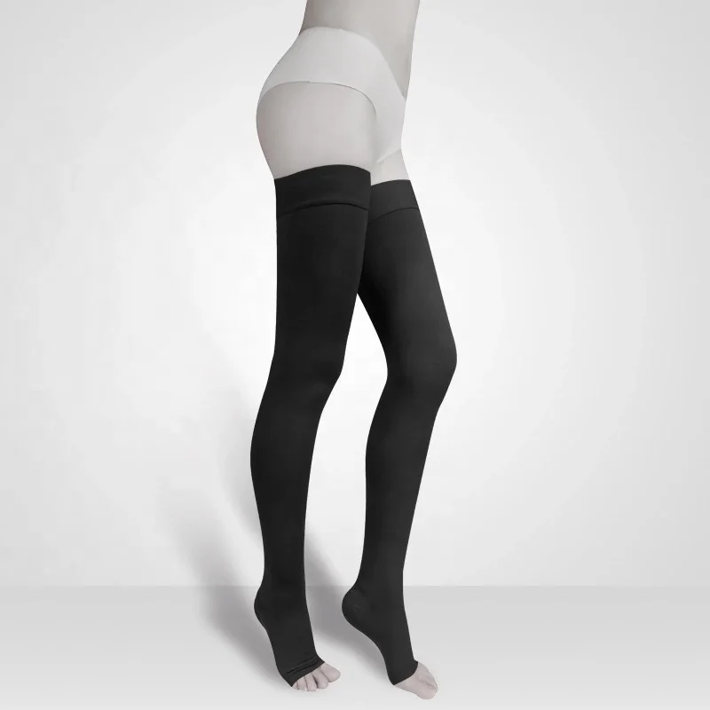 Factory Woven Solid Color Thigh High Medical Support Stockings 20 30mmhg with Silicone