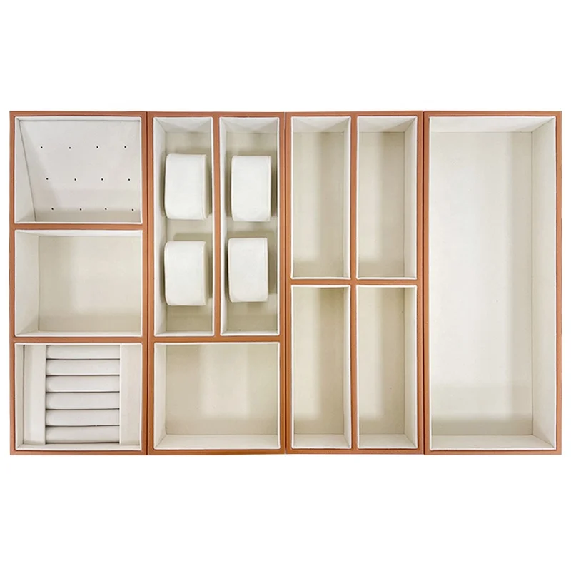 Orange PU Leather Cloakroom Closet Wardrobe Dresser Drawer Desktop Storage Jewellery Watch Glasses Organizer Valet Tray Set