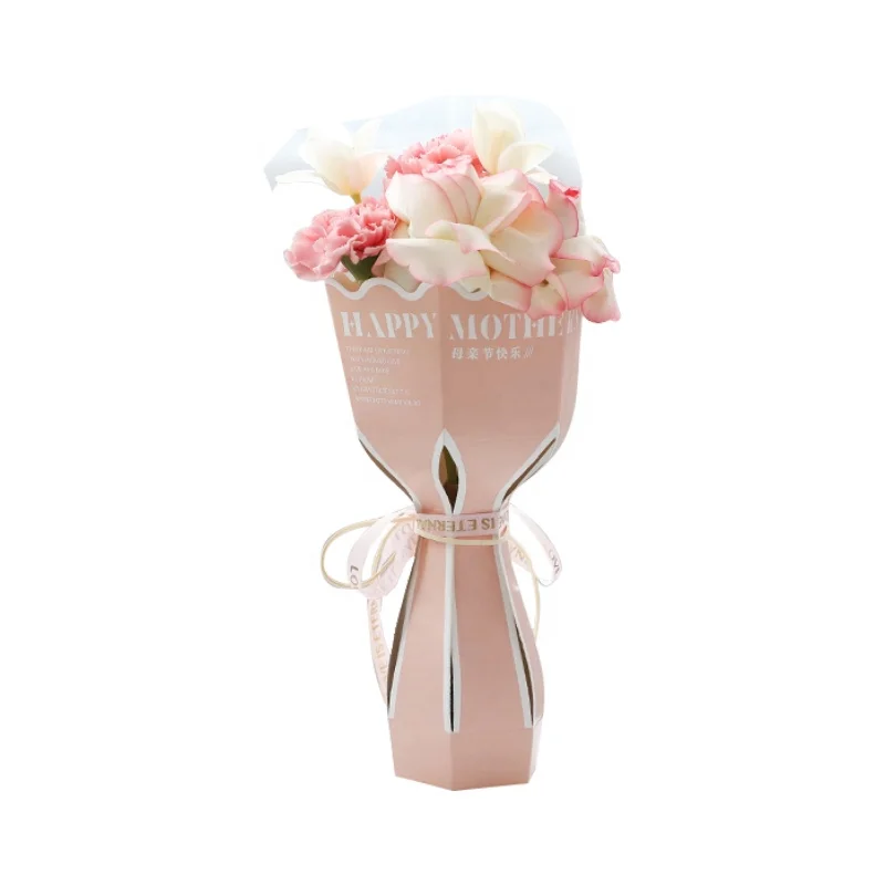 Custom Printed Bouquet Stand Paper Box Unique Flowers Bouquets Packaging Vase Boxes Customization Flower Display Paper Box