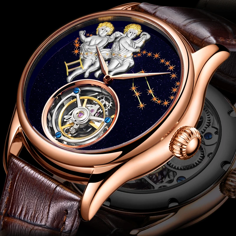 GUANQIN 2020 реальные Tourbillon Механическая рука Ветер мужские часы лучший бренд класса люкс с принтом «близнецы» Часы золотистые сапфир Relogio