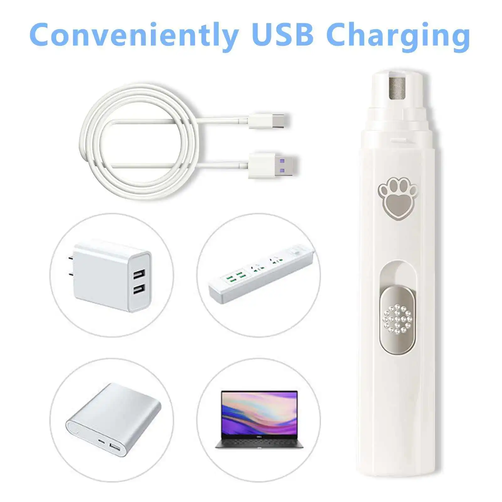2024 USB Dog Nail Grinder and Trimmer - Cordless & Rechargeable Pet Grooming Tool Made of Durable Plastic