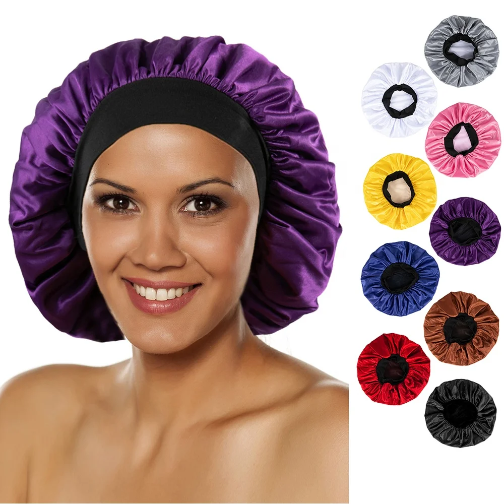 Amazon hotsale Custom  Sleeping Caps Designer Sleep Hat Double Layer Medium Satin Hair Bonnets For Women