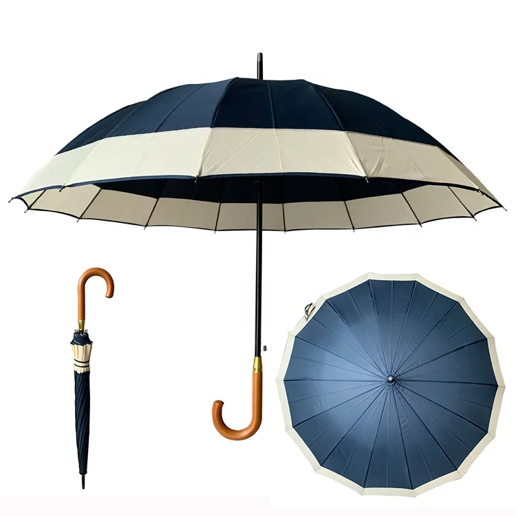 YS-1019  New Design Two-tone Auto Open Windproof Waterproof J Handle Straight  Customized Sublimation Umbrella