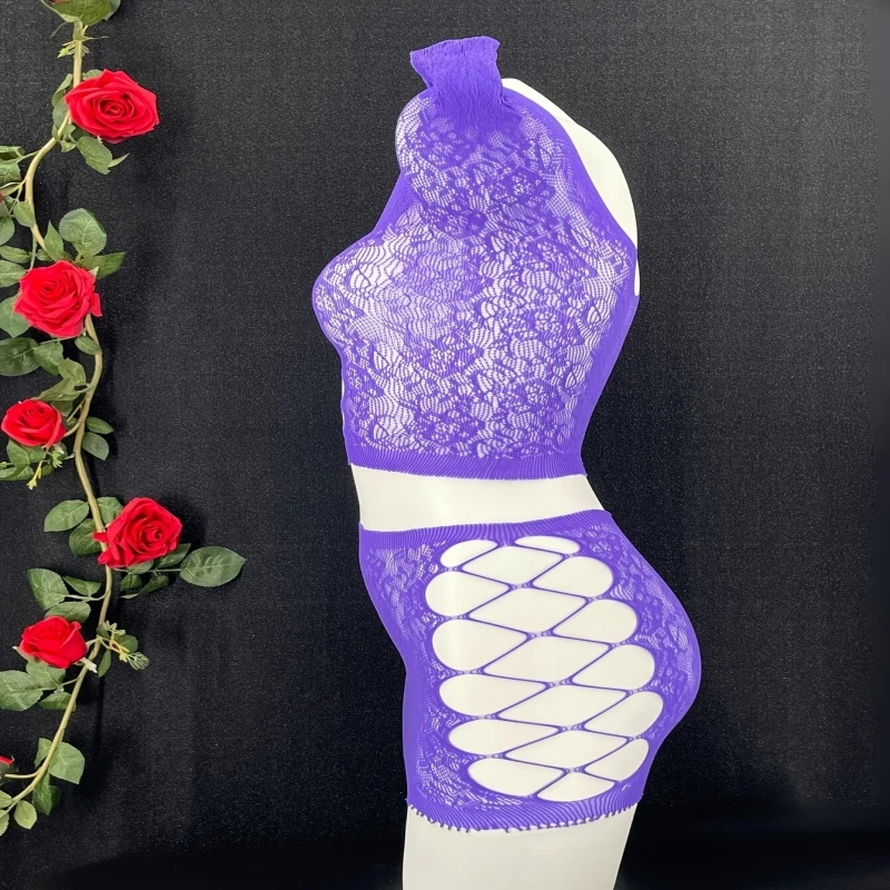 New Arrival Sexy Bodysuit Plus Size Sheer Nylon Bodystockings 2 Pieces Off Shoulder Long Sleeve Body Stockings Top+ Skirt Set