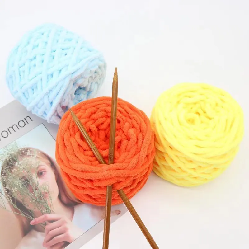 High Quality 2cm Giant Tube Yarn DIY Arm Knitting Throw Blanket Chenille Chunky Yarn