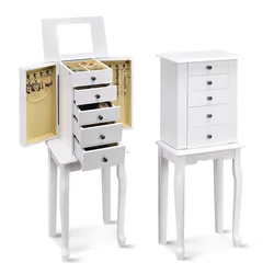 White Jewelry Cabinet Armoire Storage Box Chest Standing Organizer with Mirror