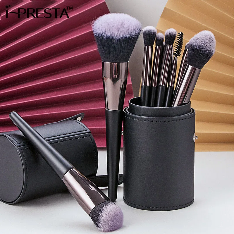 IPRESTA 2021 Black Synthetic Hair Wood Handle  Makeup Brushes Professional