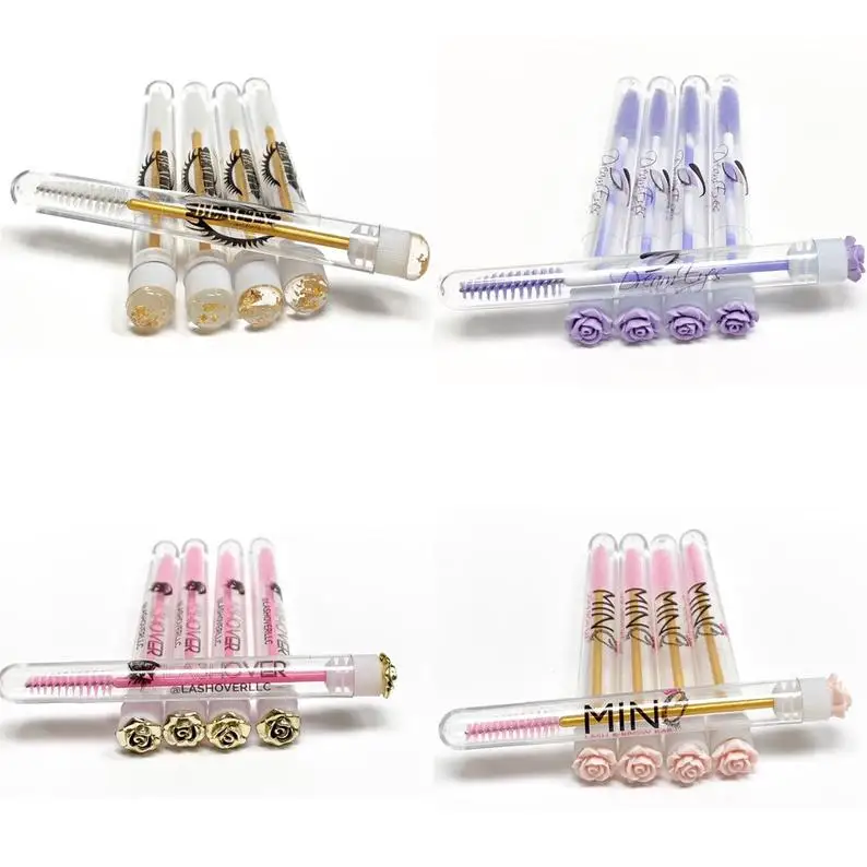 Hot sale pink white black lash brush tube jem spoolie in tube eyelash brush keychain