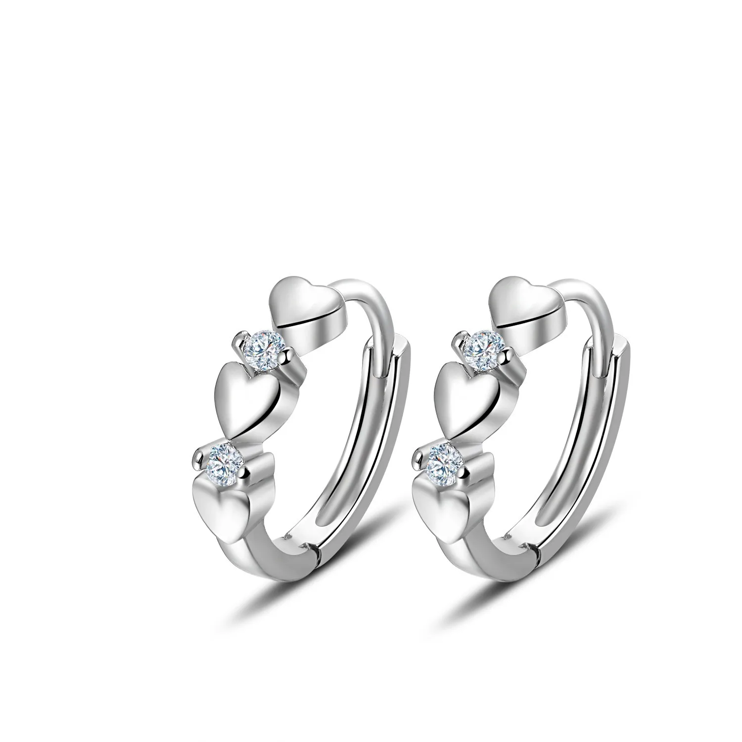 925 sterling silver earrings new fashion zircon crystal silver heart-shaped hoop earrings jewelry