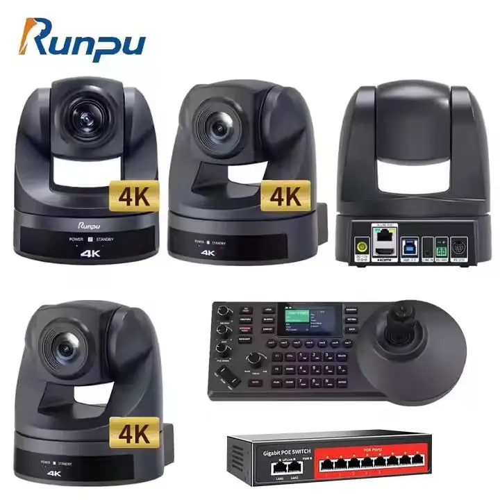 USD1498 Free Ship Broadcast Kit H430=4 pcs 4K 30X Optical Zoom hd mi lan usb poe PTZ Conference Cameras+a controller+poe switch