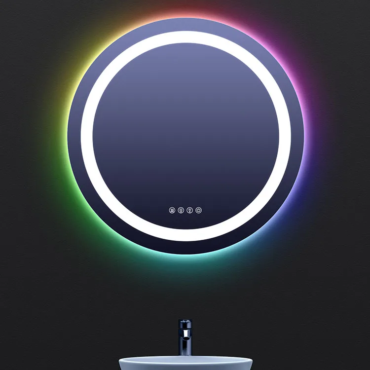 Hotel Modern Anti Fog Round Rgb Backlit Lighted Bath Wifi Smart Touch Screen Wall Mounted Mirrors Bathroom Led Mirror