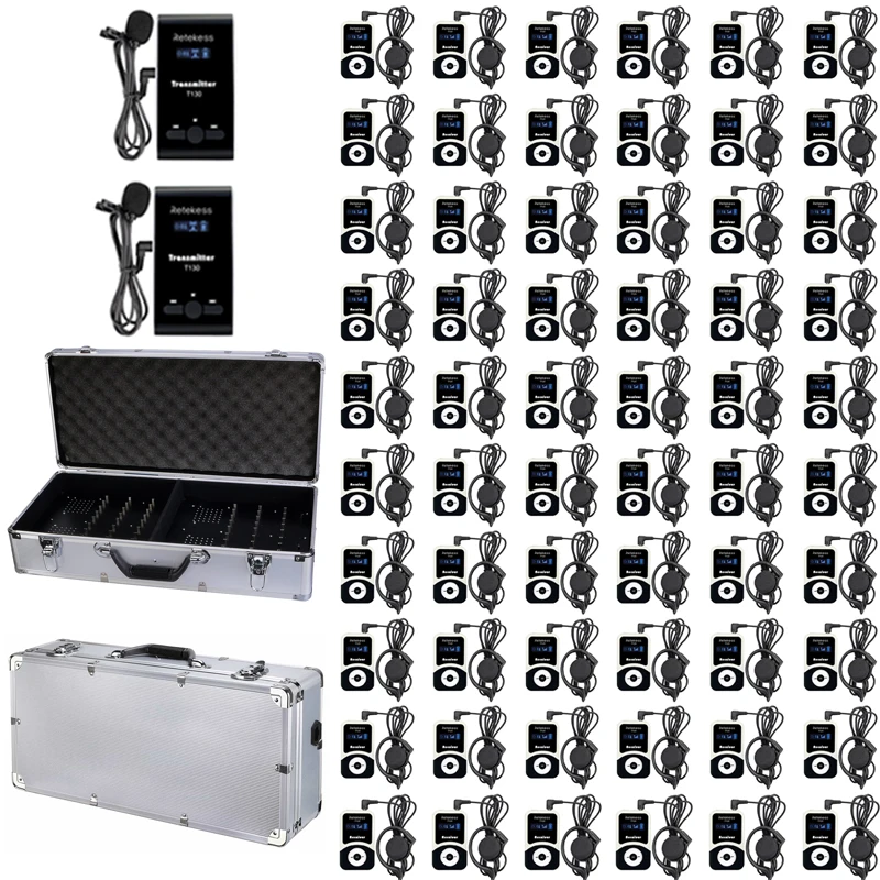 Wireless Tour Guide System 60 Receivers Big 64-port charging case for Traveling Museum Visit Conference Retekess T130 T131