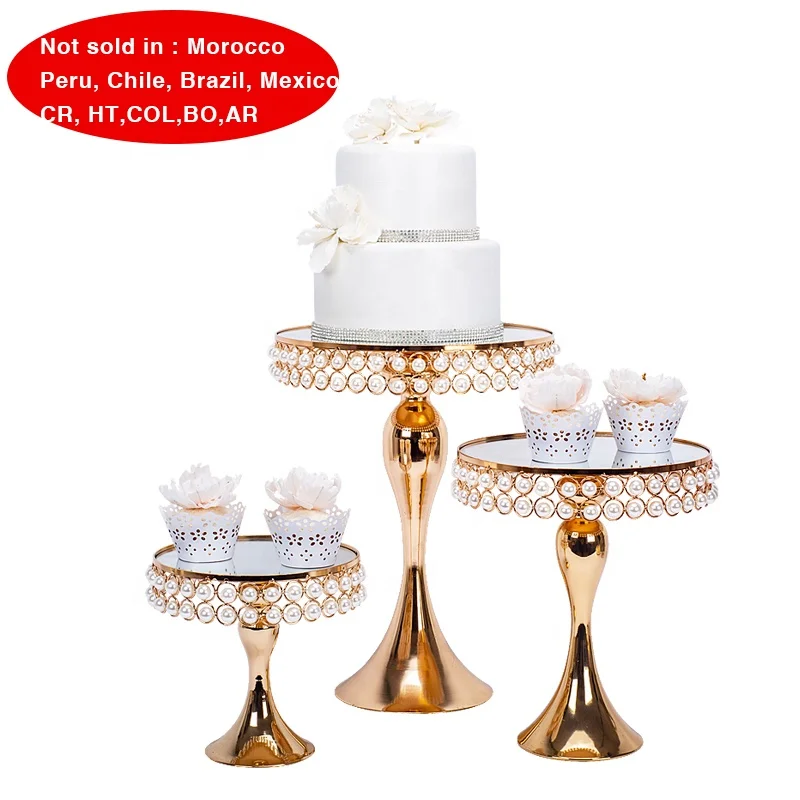 
luxury metal mirror Pearl cake stand set gold silver wedding decorations supplies party Dessert stand topper round Separable 