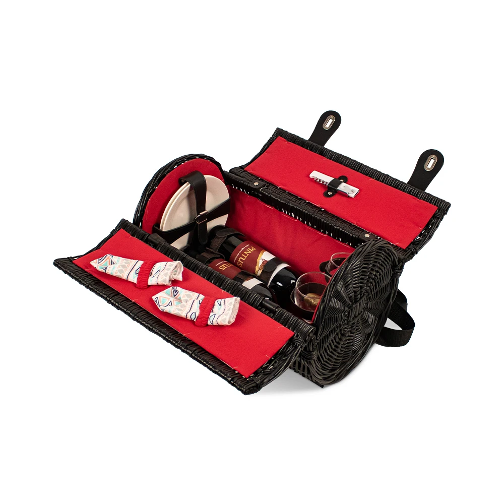 JY classical wicker picnic hamper empty willow woven picnic basket storage  Wine basket gift set packing basket