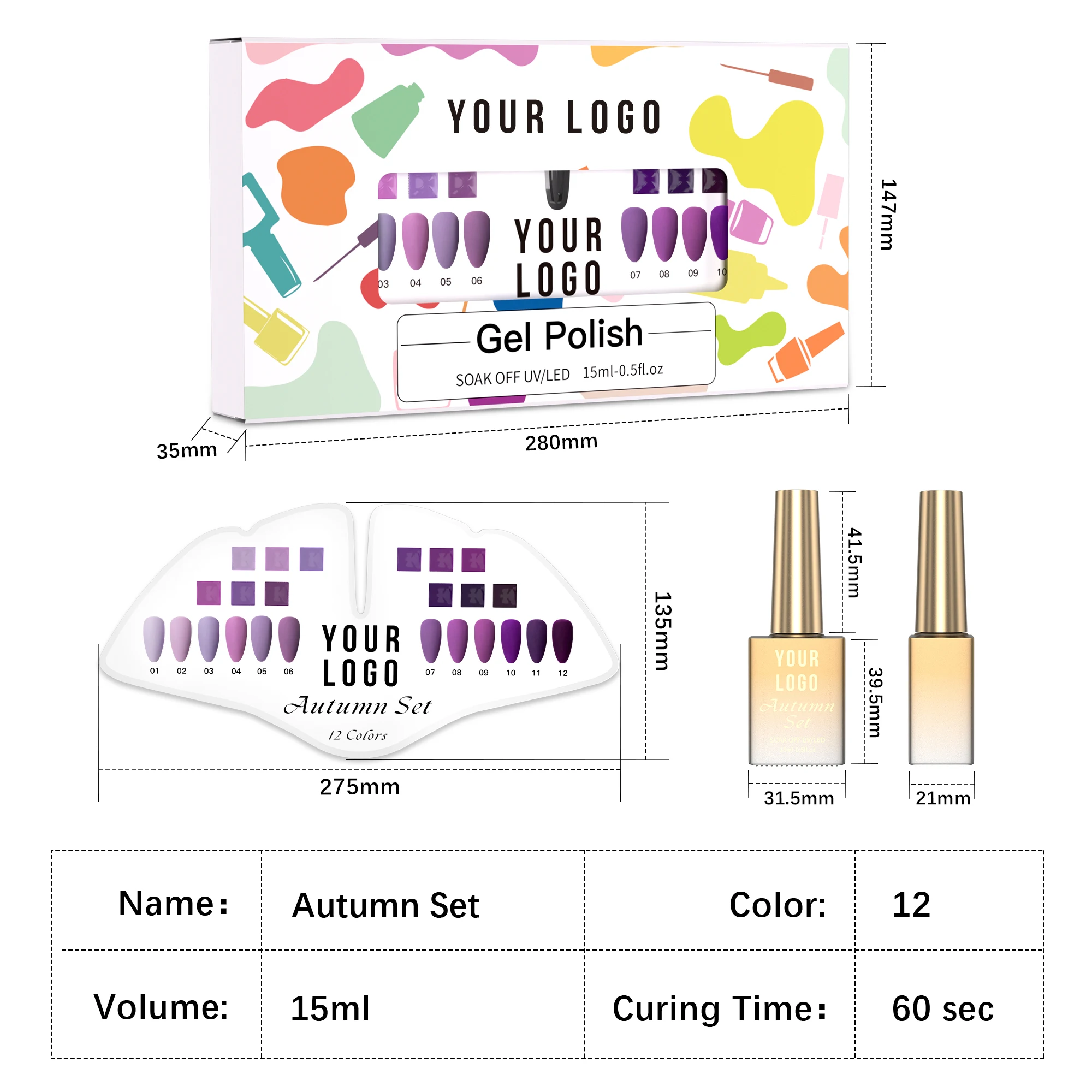 Vendeeni Wholesale Price 15ml Fall Winter 12 Colors Purple Nude Gel Color Collection Gel Nail Polish Set