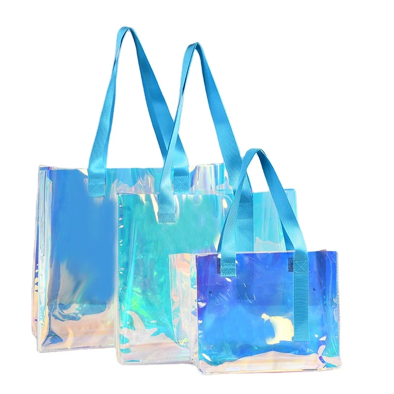 Laser Holographic Iridescent Pvc Shoulderjelly clear Plastic Pvc Beach Sand Tote Bag Plastic Transparent Bags Women Handbags Pvc