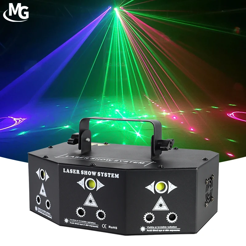 Disco Laser Light 9 Eye DJ Party Projector Laser Lights Voice Control LED Lazer Strobe For Sale Club