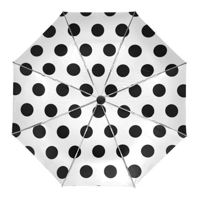 Black and White Polka Dot Automatic Folding Umbrella for Lady