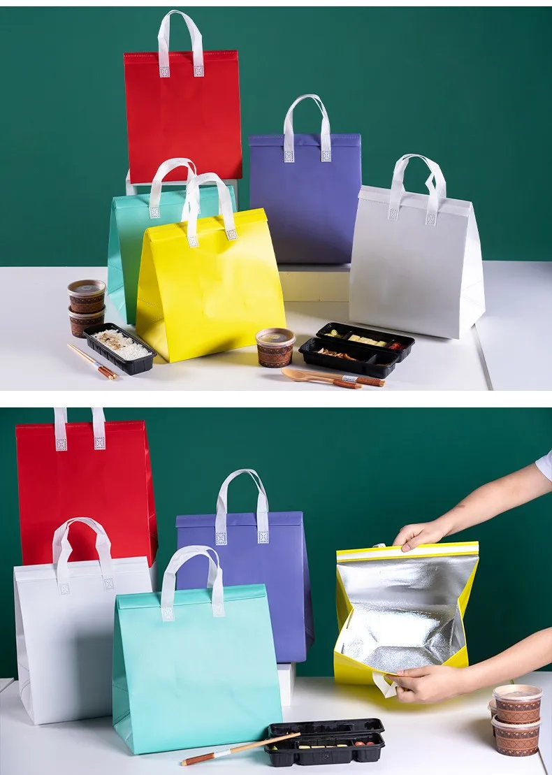 Free Sample Custom Logo Size Non Woven Aluminum Foil Insulated Lunch Box Picnic Tote Grocery Thermal Shopping Cooler Bag