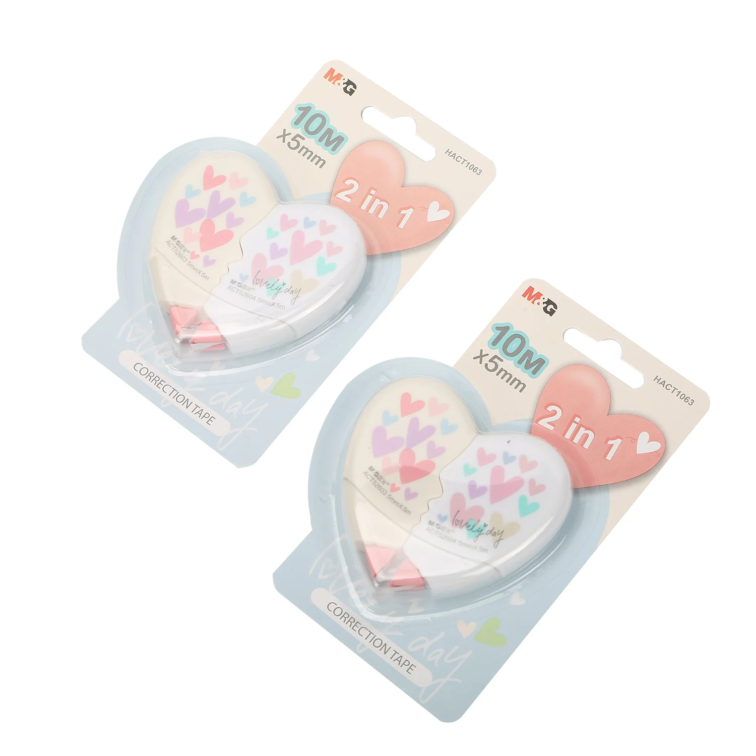 M&G 10m*5mm Economical Love Series 2 In 1 Cute Heart Shape Correction Tape Set For Office/School Stationery Gift Season Supplies
