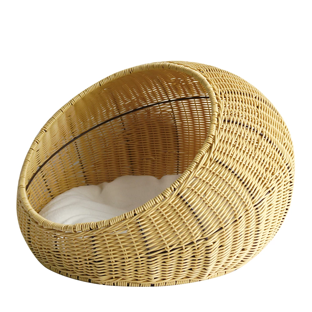 XH Wicker Cat Bed Dome for Medium Indoor Cats - a Covered Cat Hideaway Hut of Rattan Houses in Dome Basket Washable Pet cages