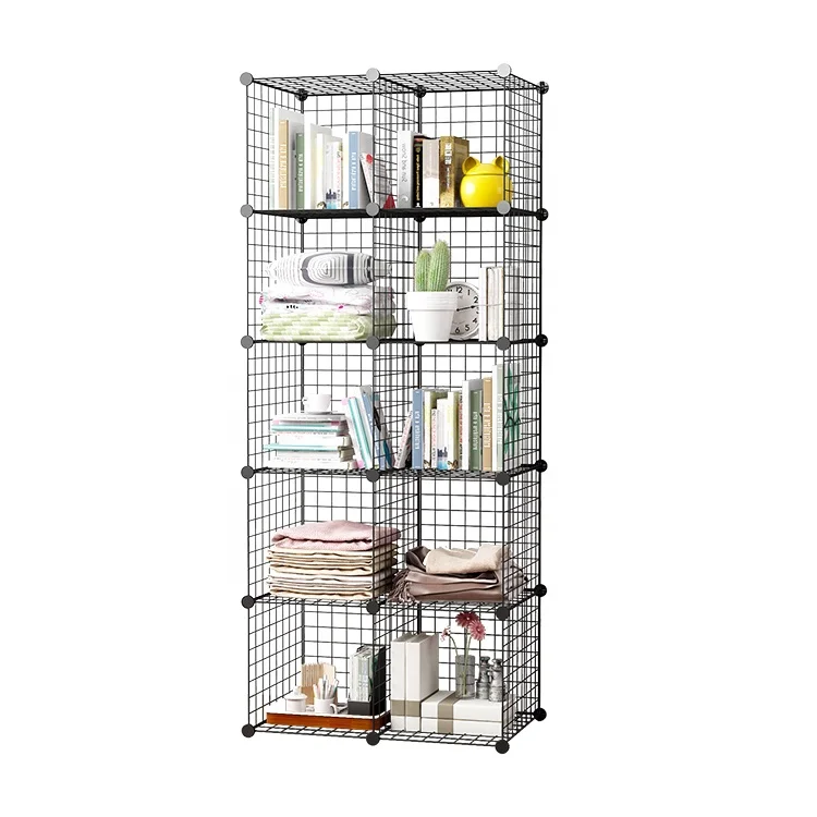 12  Cube Grid Wire Storage Shelves Black White Storage Cubes Modular Wire Shelving Units Stackable Bookcase DIY Closet Cabinet