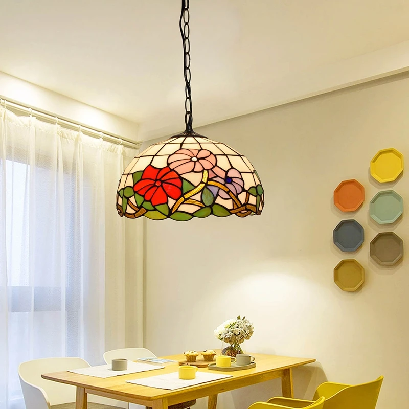 30cm Blossom style creative rural retro Tiffany stained glass Restaurant Bar petal Light 12 inch morning glory pendent lamp