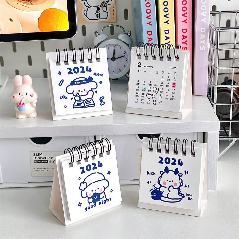 Mr. Paper 4 Design 1 Pcs / Set Desk Calendar 2024 Year Kawaii Mini Style Cartoon Animal Decoration Calendar for Planner