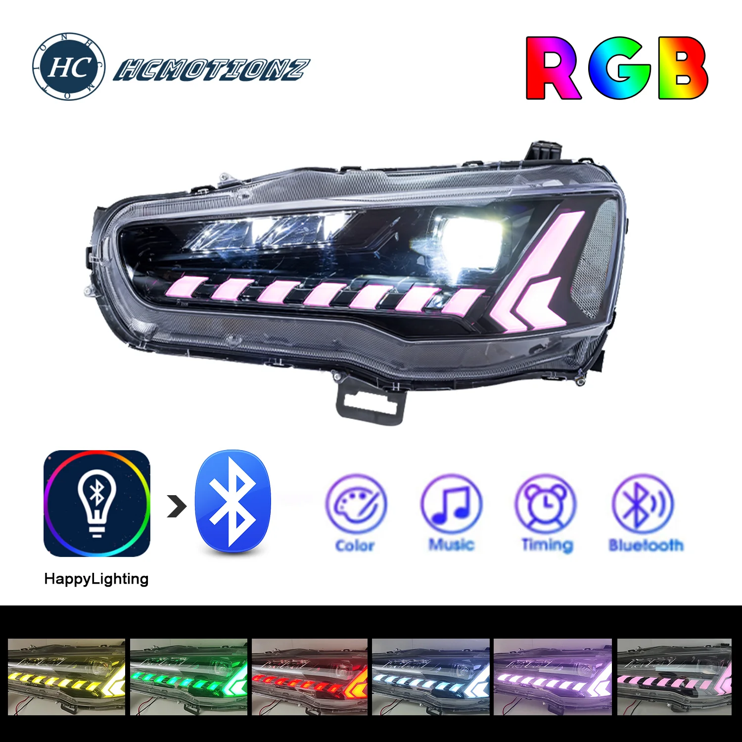 HCmotion Factory Start UP Animation Sequential Head Lamps Assembly 2008-2017 ex evo CF/CJ RGB Headlights For Mitsubishi Lancer