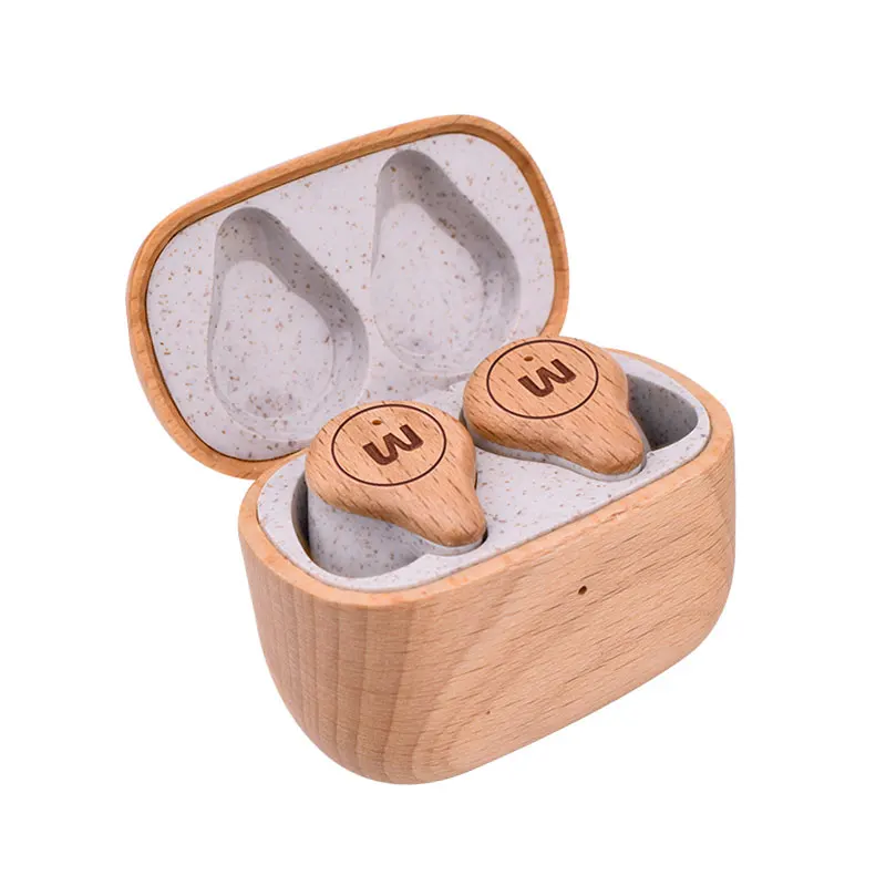 Low Latency Eco Friendly Sport Bamboo Wood Grain Headphones Audifonos Bluetooth Earphone Wireless Earbuds In Wooden Box