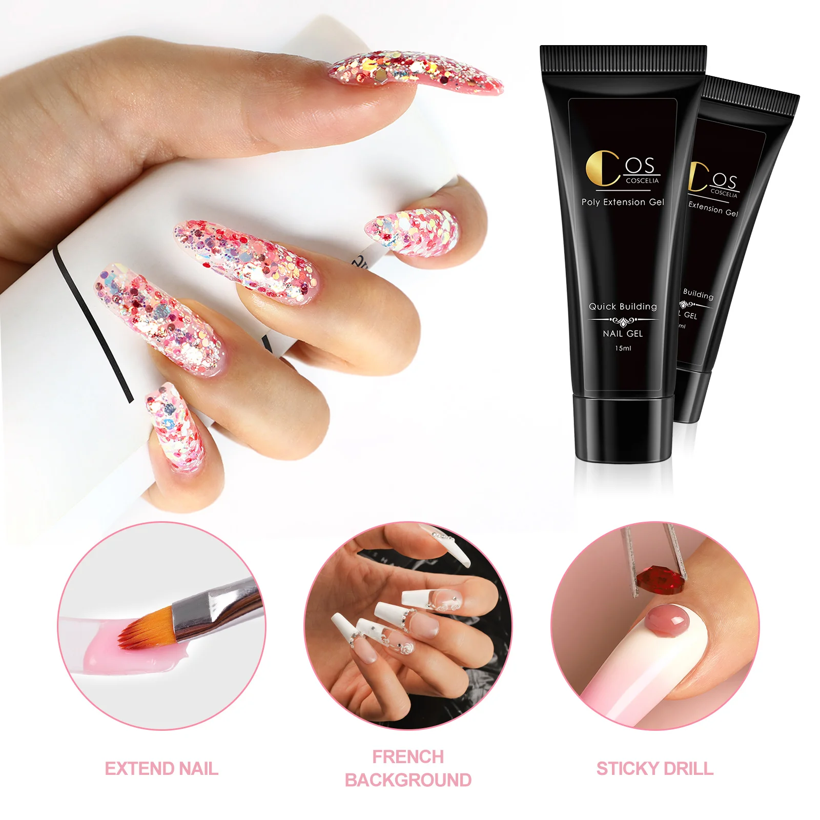 Nail acrylic quick extension gel polish supplies oem 4pcs 15ml  Starter Kit COSCELIA Poly Nail Gel Set for Nails Art