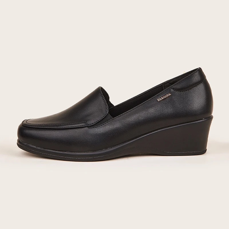 Elastic Band Square Toe Black Wedge Shoes Pumps Women Formal Work Office Bank Hotel Uniform Comfortable Close Shoes