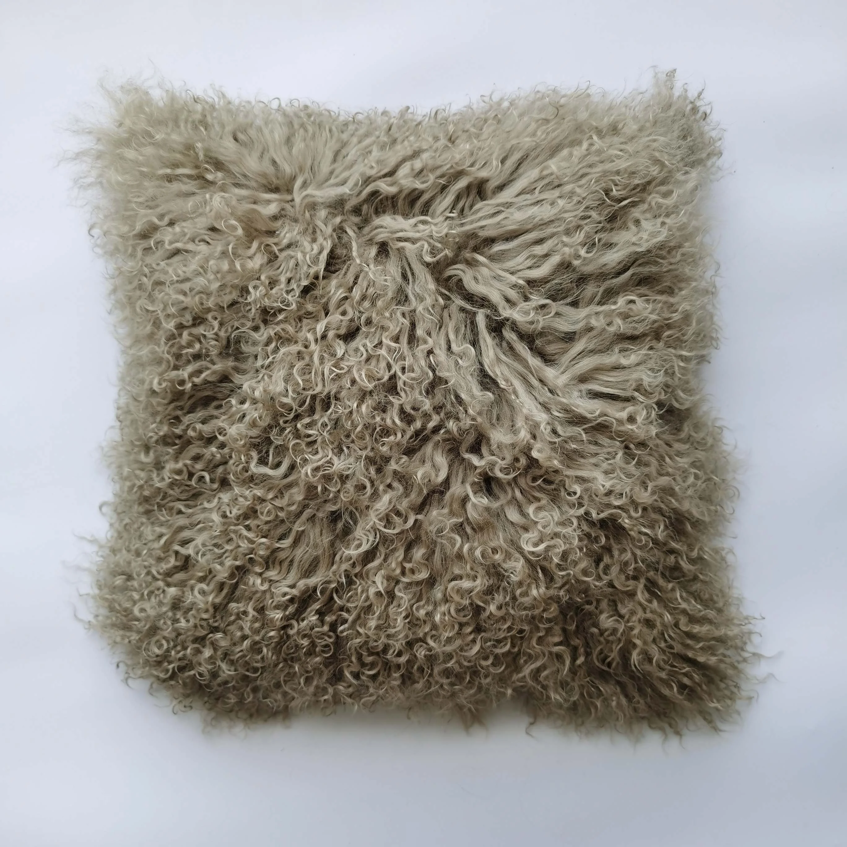 Factory Price Decorative Cushion Real Tibet Sheepskin Long Curly Hair Tibetan Lamb Fur Bed Throw Pillow