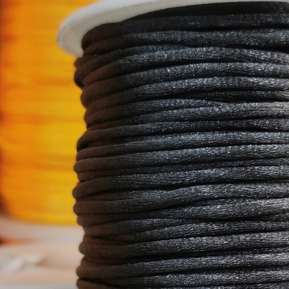 2.5mm Satin Cord Black Silky Rattail Nylon Cord for Jewelry Making Macrame Bracelets Necklaces Beading Arts and Crafts 90m