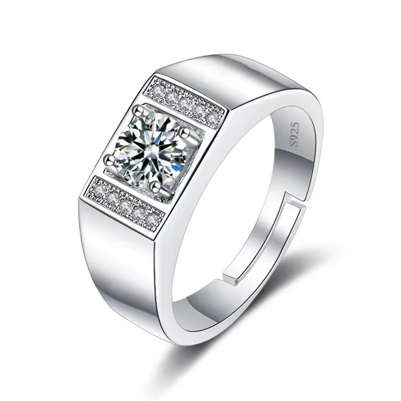 electroplating 925 Sterling Silver 1 CT Round Solitaire Cubic Zirconia Engagement Ring Halo Promise for men ring