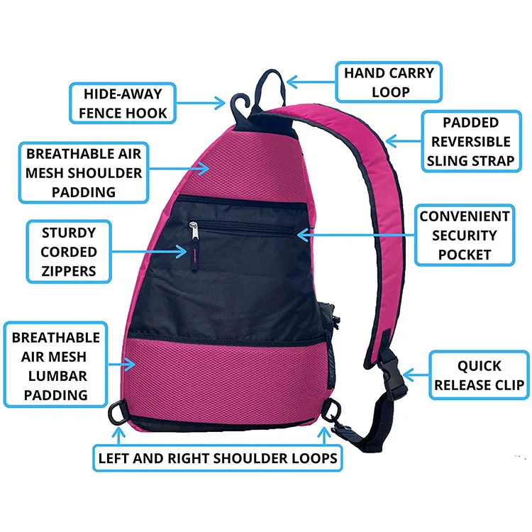 Large Sporting Gear Sling Pickleball Bag Tennis Backpack With Water Bottle Holder