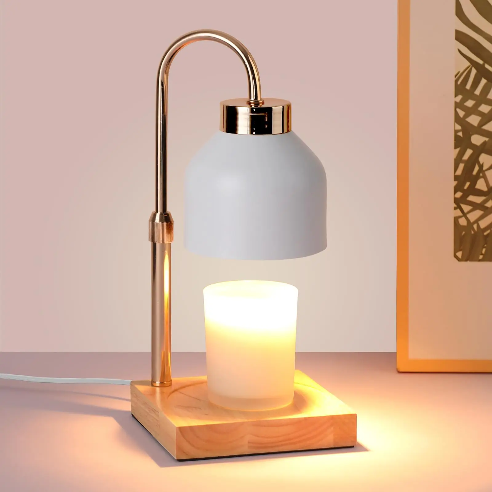 Candle Warmer Lamp with Timer, Electric Wax Melt Warmer with 2 Bulbs, Dimmer Adjustable Height House Warming Gifts