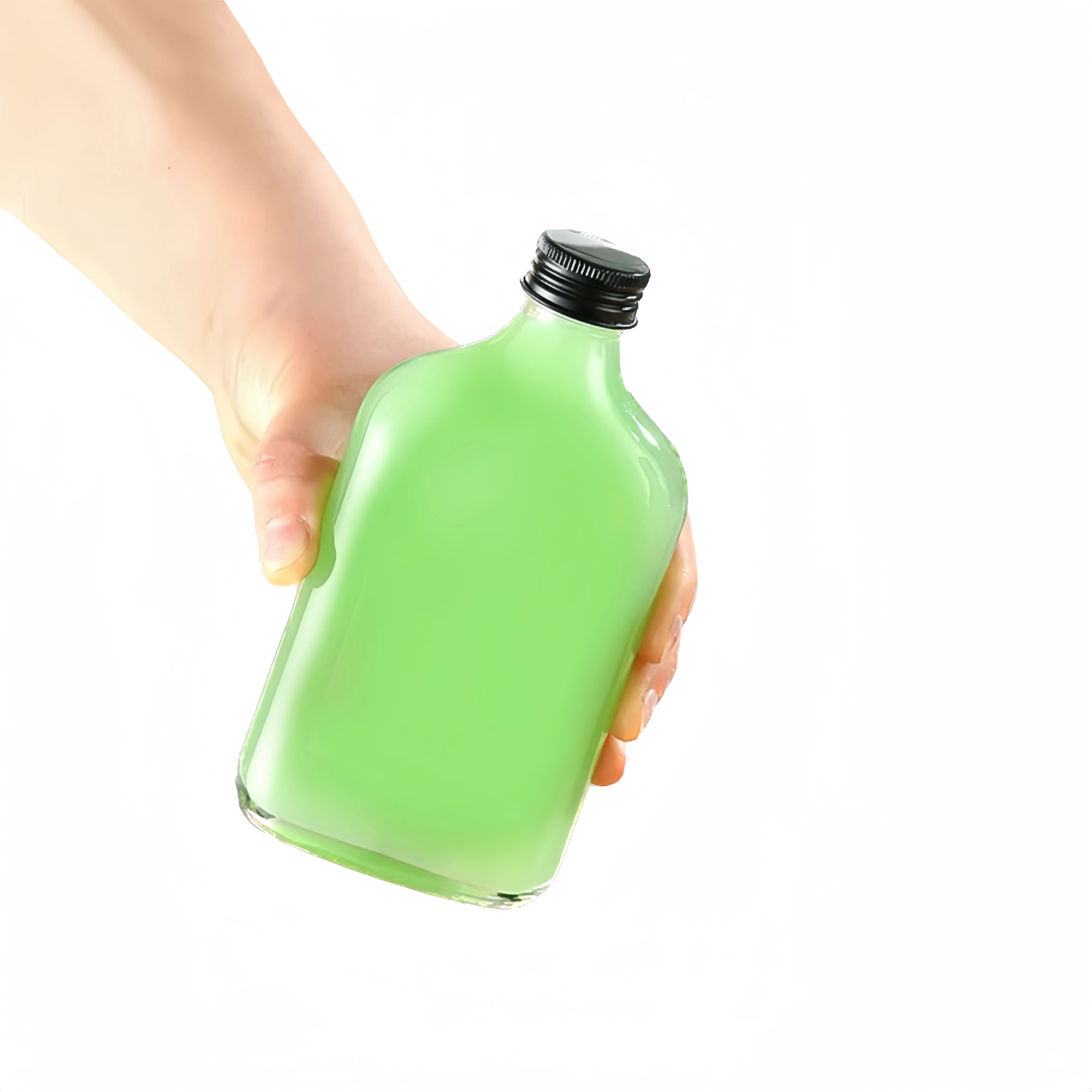 50ml 100ml 200ml 250ml 350ml 500ml Clear Flat Flask Beverage Packing Cold Brew Coffee Whisky Glass Bottles For Liquor Tea