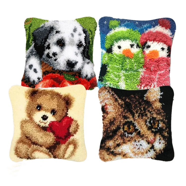 Kids Adults DIY Latch Hook Kits Sewing Accessory Printed Canvas Embroidery & Rug Tapestry Latch hook pillow kits