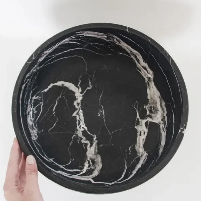 Extra-large Handmade Nero Marquina Marble Pedestal Bowl With 3 Legs