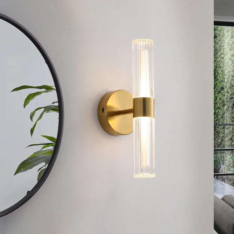 High Quality Luxury Design Decorative Wall Surface Mounted Mirror Front Light Gold Copper Color Retro Acrylic Led Wall Lamp