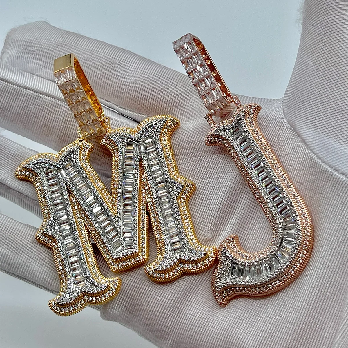 Initial A-Z Baguette Name Letter Pendant For Women Necklace Bling Zircon Hip Hop Rock Street Jewelry