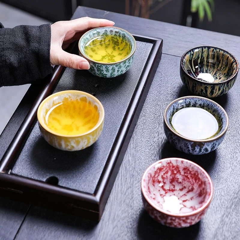 2024 Blue Color Glazed Ceramic Cup Tea Cup For Japanese Cuisine Sake Wine Retro Ceramic Tea Set Small Tea Cup