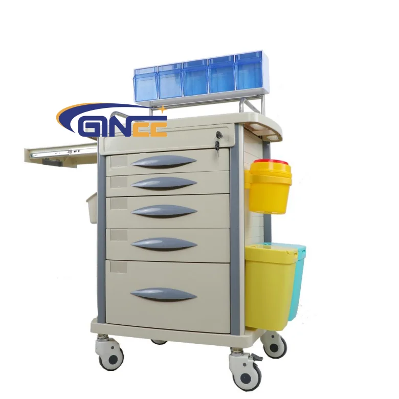 Ginee Medical Customized Nursing Cart With Wheels Hospital Anesthesia Trolley With Anesthesia Rack in Clinic